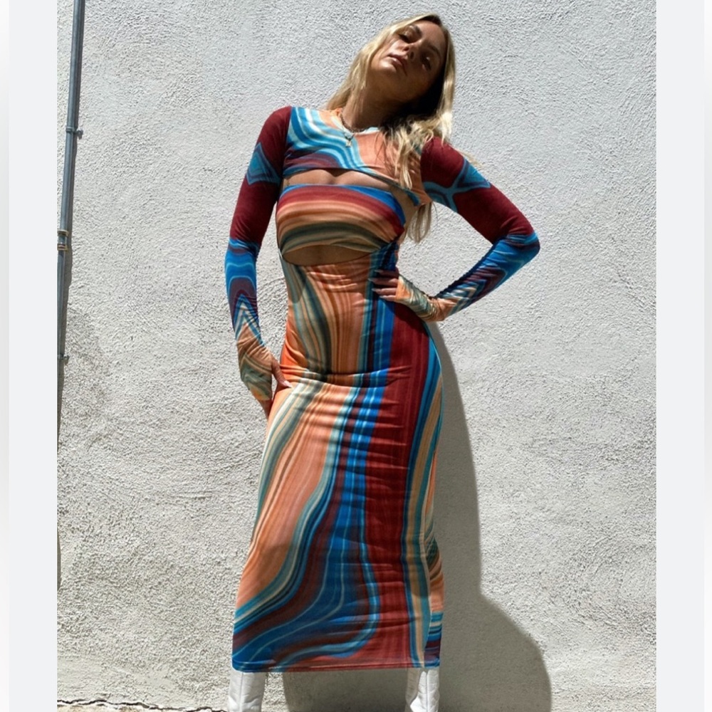 AFRM Multicolor Swirl Midi Dress